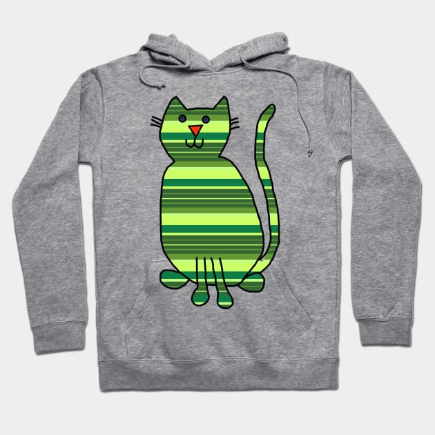 Cat Green Stripes Animals Hoodie by ellenhenryart